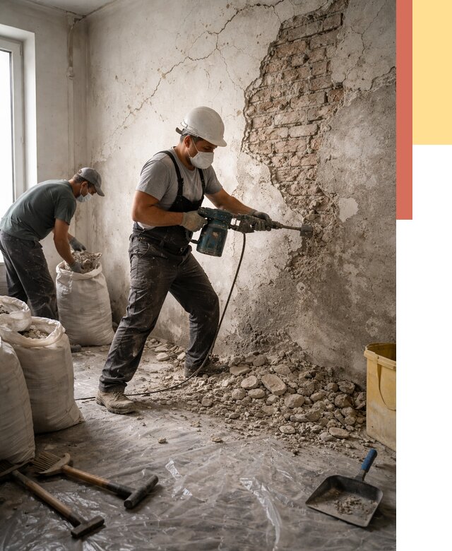 Демонтаж штукатурки со стен в Ялуторовске от 7437 руб/м² — быстро и недорого | ОТДЕЛОЧНИК-Лтр
