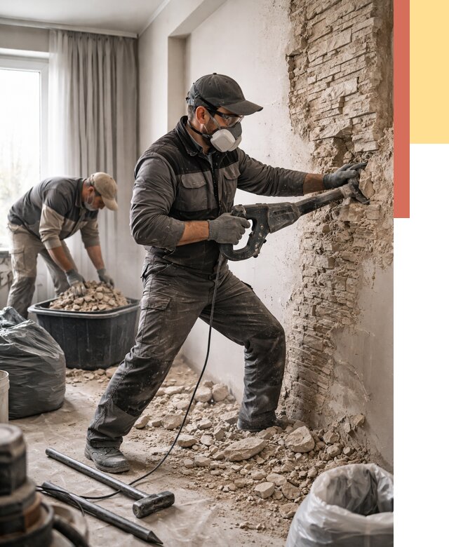 Демонтаж декоративного камня в Ялуторовске от 1498 руб/м² — быстро и недорого | ОТДЕЛОЧНИК-Лтр