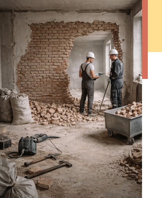 Демонтаж кирпичных стен в Ялуторовске от 4338 руб. — быстро, недорого, под ключ | ОТДЕЛОЧНИК-Лтр