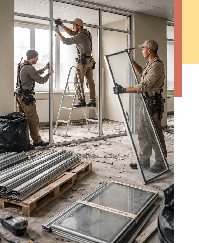 Демонтаж алюминиевых перегородок в Ялуторовске от 4338 руб. — быстро и недорого | ОТДЕЛОЧНИК-Лтр