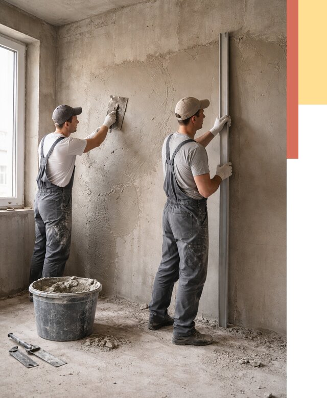 Штукатурка бетонных стен в Ялуторовске от 4648 руб/м² — качественно и быстро | ОТДЕЛОЧНИК-Лтр