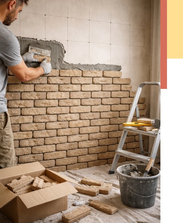 Монтаж декоративного кирпича в Ялуторовске от 3305 руб./м² — быстро и недорого | ОТДЕЛОЧНИК-Лтр