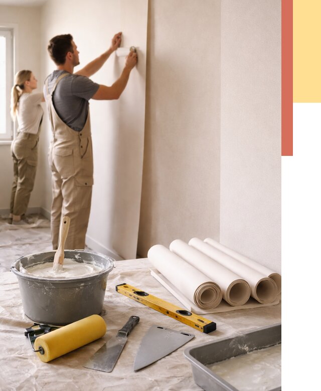 Поклейка бумажных обоев в Ялуторовске от 5681 руб./м2 — быстро и недорого | ОТДЕЛОЧНИК-Лтр