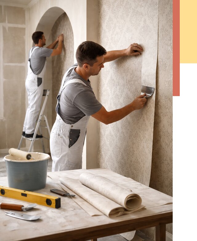 Поклейка обоев на сложные стены в Ялуторовске от 2892 руб. под ключ | ОТДЕЛОЧНИК-Лтр