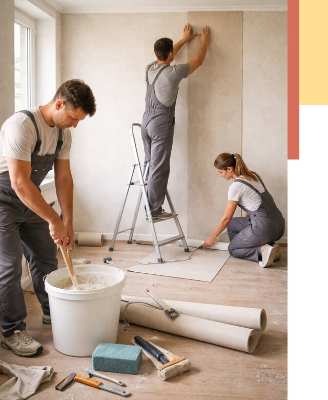 Оклейка стен обоями в Ялуторовске от 3615 руб/м2 — быстро и недорого | ОТДЕЛОЧНИК-Лтр