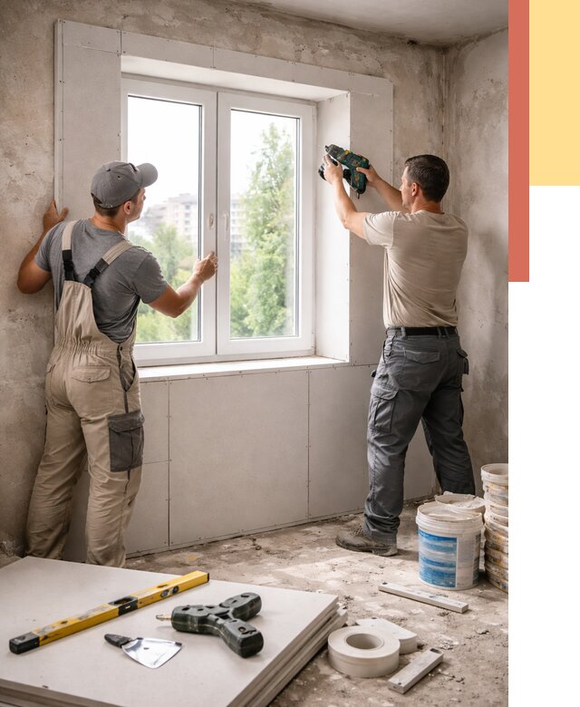 Монтаж откосов из гипсокартона в Ялуторовске от 4648 руб. под ключ | ОТДЕЛОЧНИК-Лтр