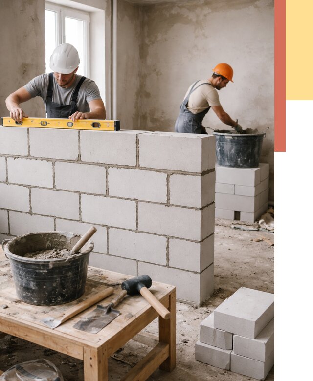 Кладка перегородок из газобетона в Ялуторовске от 3305 руб. под ключ | ОТДЕЛОЧНИК-Лтр