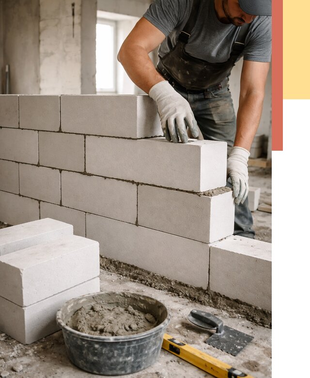 Кладка перегородок из силикатного блока в Ялуторовске от 4132 руб. под ключ | ОТДЕЛОЧНИК-Лтр