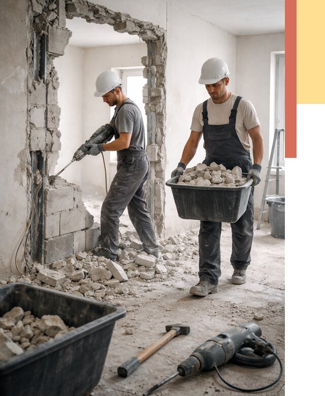 Демонтаж блоковых перегородок в Ялуторовске от 3873 руб. — быстро и недорого | ОТДЕЛОЧНИК-Лтр