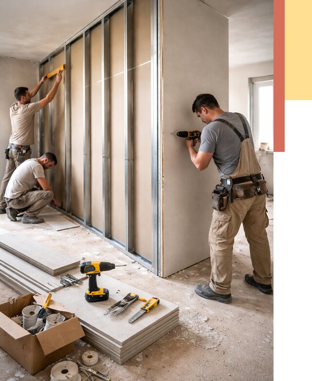 Монтаж однослойной перегородки из гипсокартона в Ялуторовске от 671 руб. | ОТДЕЛОЧНИК-Лтр