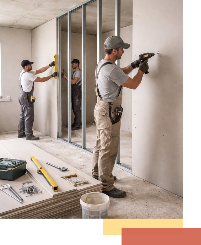 Однослойная перегородка из гипсокартона в Ялуторовске под ключ, монтаж и отделка