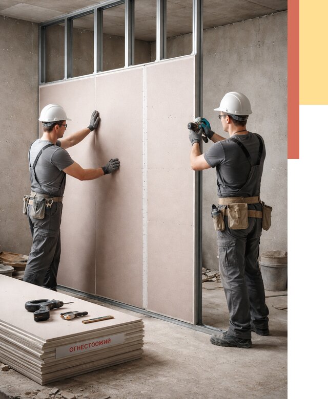 Перегородка из огнестойкого гипсокартона в Ялуторовске от 1911 руб. под ключ | ОТДЕЛОЧНИК-Лтр