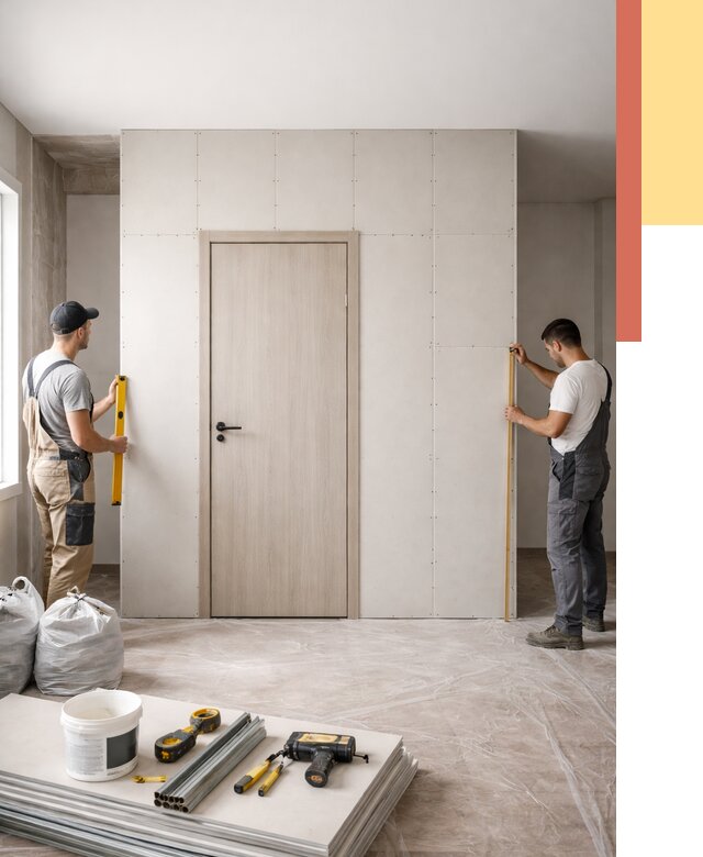 Перегородка из гипсокартона с дверью в Ялуторовске от 4648 руб. под ключ | ОТДЕЛОЧНИК-Лтр