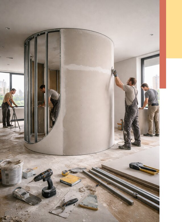 Радиусная перегородка из гипсокартона в Ялуторовске от 2995 руб. под ключ | ОТДЕЛОЧНИК-Лтр