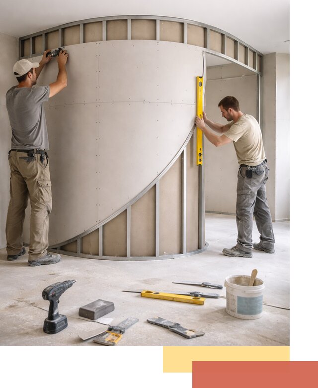 Радиусная перегородка из гипсокартона в Ялуторовске под ключ