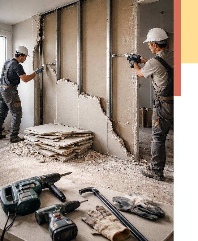 Демонтаж перегородки из гипсокартона в Ялуторовске от 1239 руб. быстро и недорого | ОТДЕЛОЧНИК-Лтр