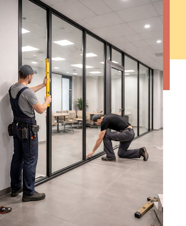 Каркасные стеклянные перегородки в Ялуторовске под ключ от 9503 руб. | ОТДЕЛОЧНИК-Лтр