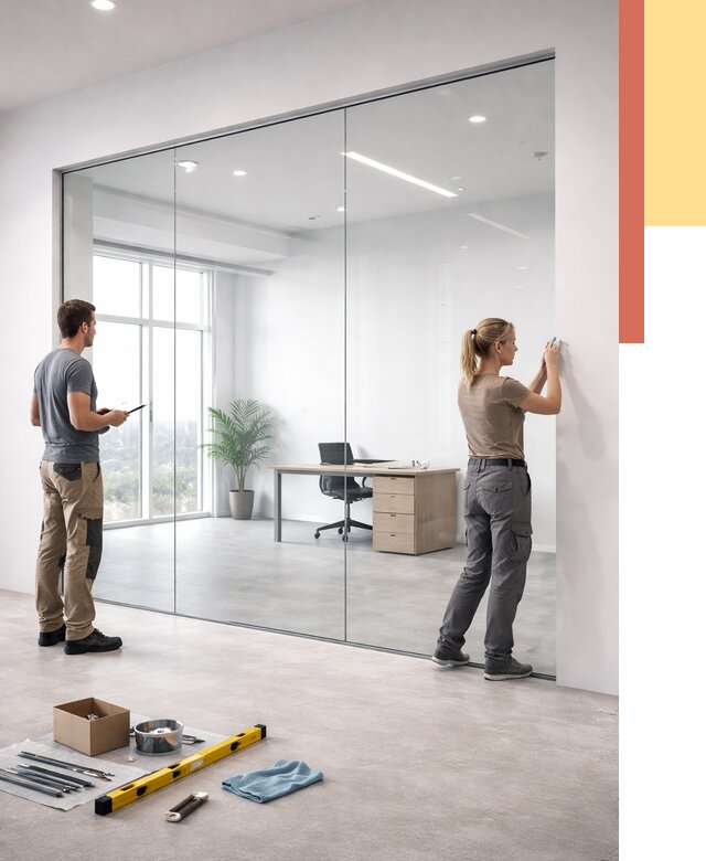 Перегородки из закаленного стекла в Ялуторовске от 9813 руб. под ключ | ОТДЕЛОЧНИК-Лтр