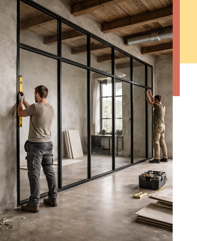 Стеклянные перегородки лофт в Ялуторовске от 10845 руб. под ключ | ОТДЕЛОЧНИК-Лтр