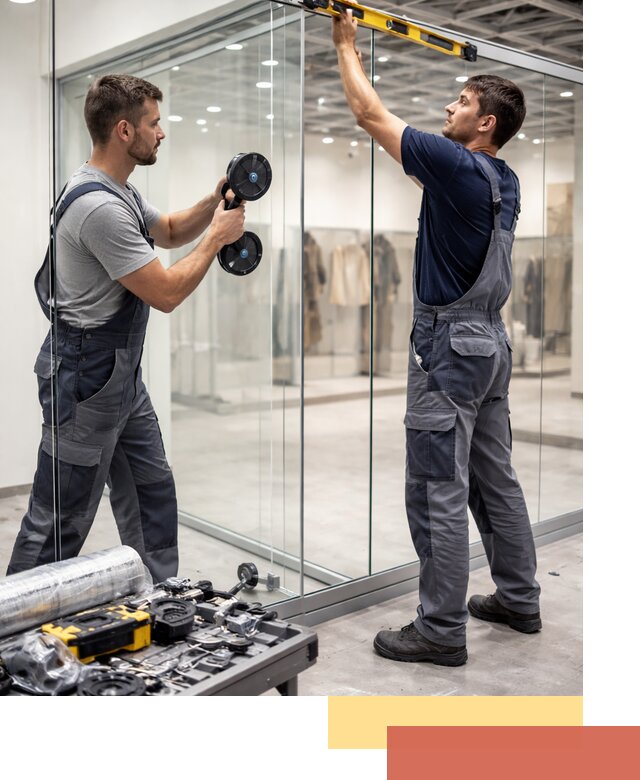 Стеклянные перегородки для магазинов в Ялуторовске — монтаж и установка