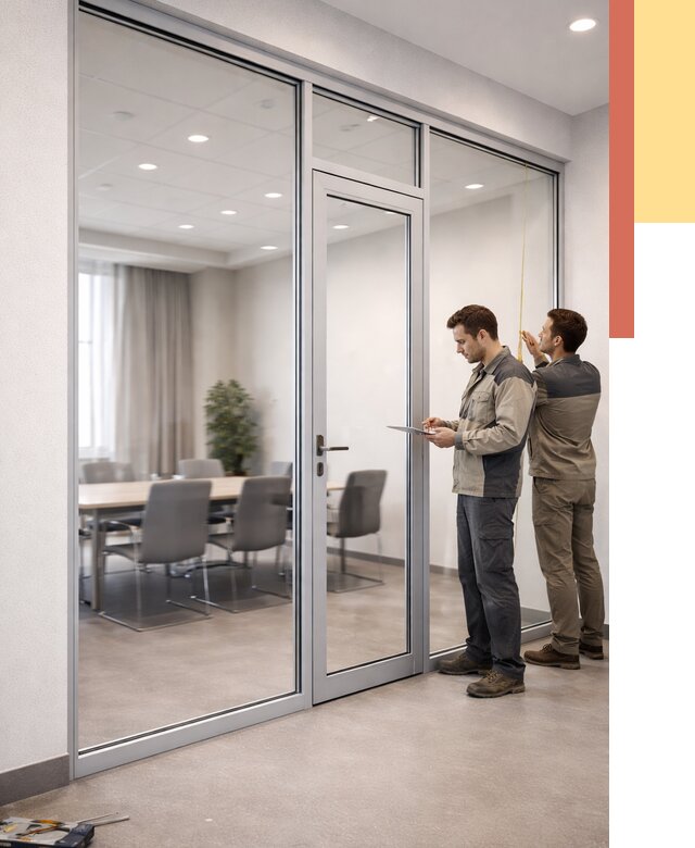 Установка и монтаж алюминиевых перегородок со стеклом в Ялуторовске от 8470 руб. | ОТДЕЛОЧНИК-Лтр