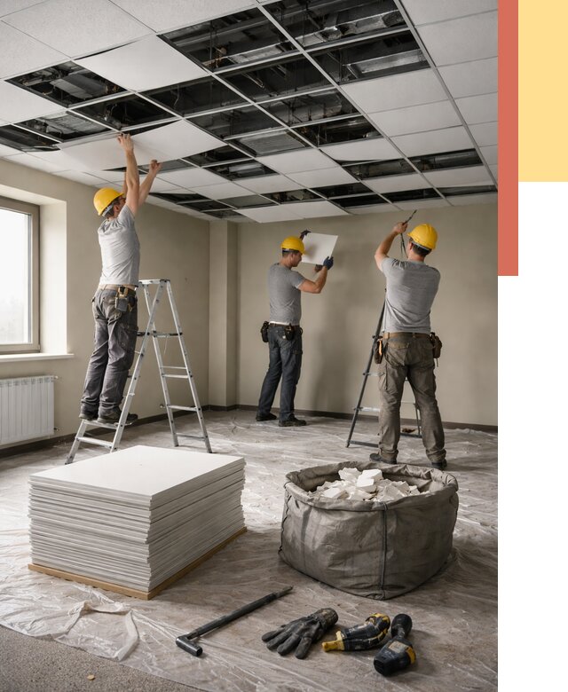 Демонтаж потолка Армстронг в Ялуторовске от 4648 руб. быстро и недорого | ОТДЕЛОЧНИК-Лтр