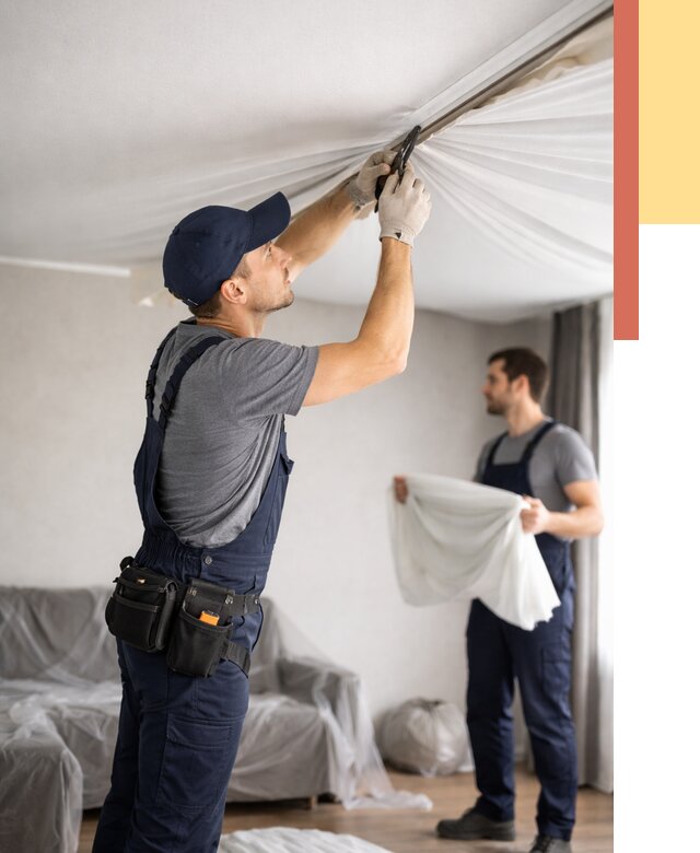 Демонтаж натяжного потолка в Ялуторовске от 4648 руб. — снятие и разбор под ключ | ОТДЕЛОЧНИК-Лтр