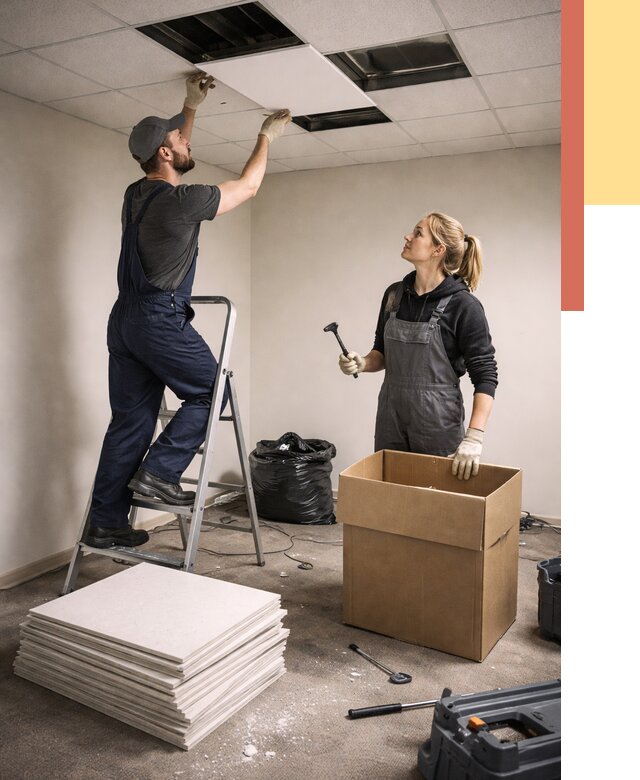 Демонтаж потолочной плитки в Ялуторовске от 4648 руб. быстро и недорого | ОТДЕЛОЧНИК-Лтр