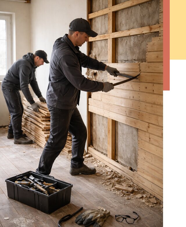 Демонтаж вагонки в Ялуторовске от 3925 руб/м2 — быстро и недорого | ОТДЕЛОЧНИК-Лтр