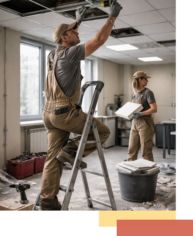 Ремонт потолка Армстронг и замена плит в Ялуторовске