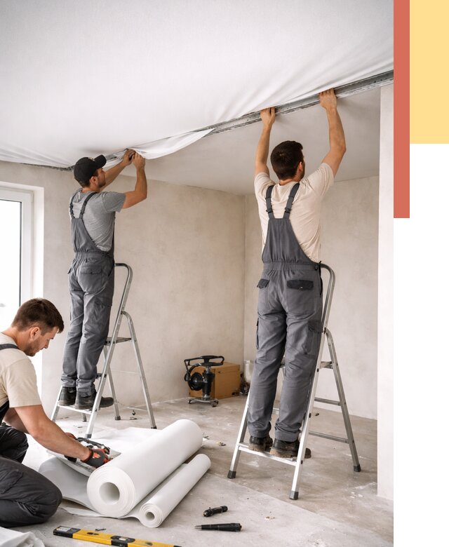 Монтаж тканевого натяжного потолка в Ялуторовске от 3615 руб. под ключ | ОТДЕЛОЧНИК-Лтр