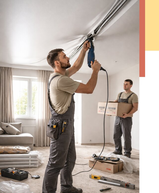 Монтаж сатинового натяжного потолка в Ялуторовске от 3615 руб. | Быстро, недорого — ОТДЕЛОЧНИК-Лтр