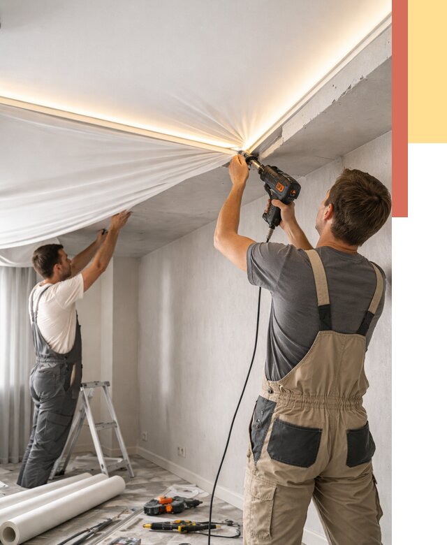 Монтаж натяжного потолка с подсветкой в Ялуторовске от 981 руб. | ОТДЕЛОЧНИК-Лтр