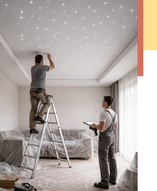 Монтаж натяжного потолка «звездное небо» в Ялуторовске от 6714 руб. | ОТДЕЛОЧНИК-Лтр