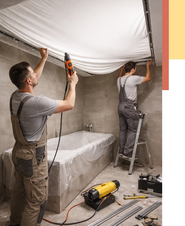 Монтаж натяжного потолка в ванной в Ялуторовске от 1239 руб. под ключ | ОТДЕЛОЧНИК-Лтр