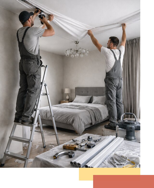 Монтаж натяжного потолка в спальне в Ялуторовске