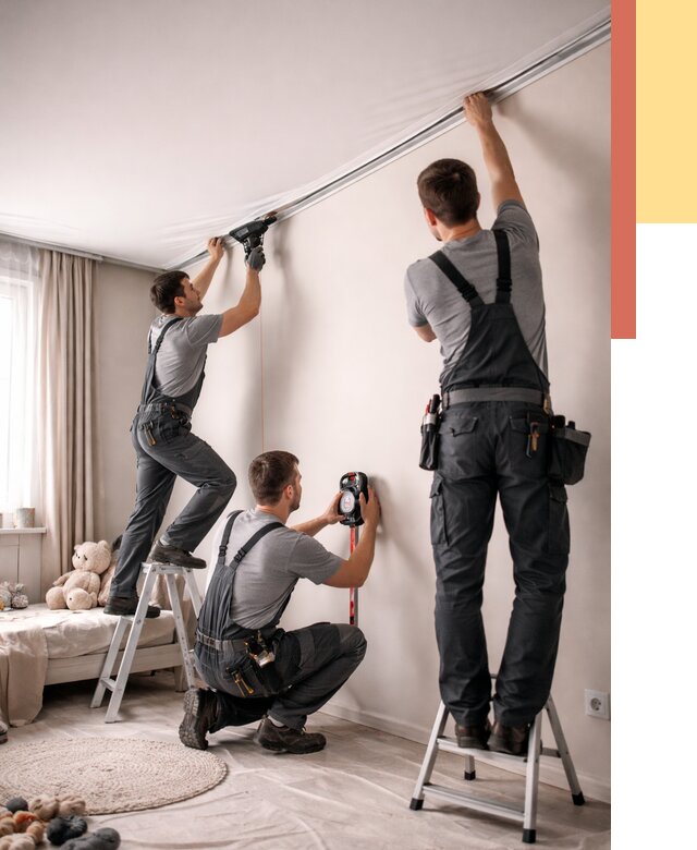 Монтаж натяжного потолка в детской в Ялуторовске от 3615 руб. — быстро и недорого | ОТДЕЛОЧНИК-Лтр