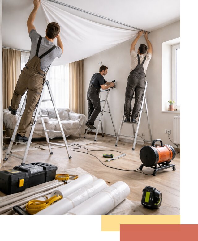 Монтаж натяжного потолка в гостиной в Ялуторовске