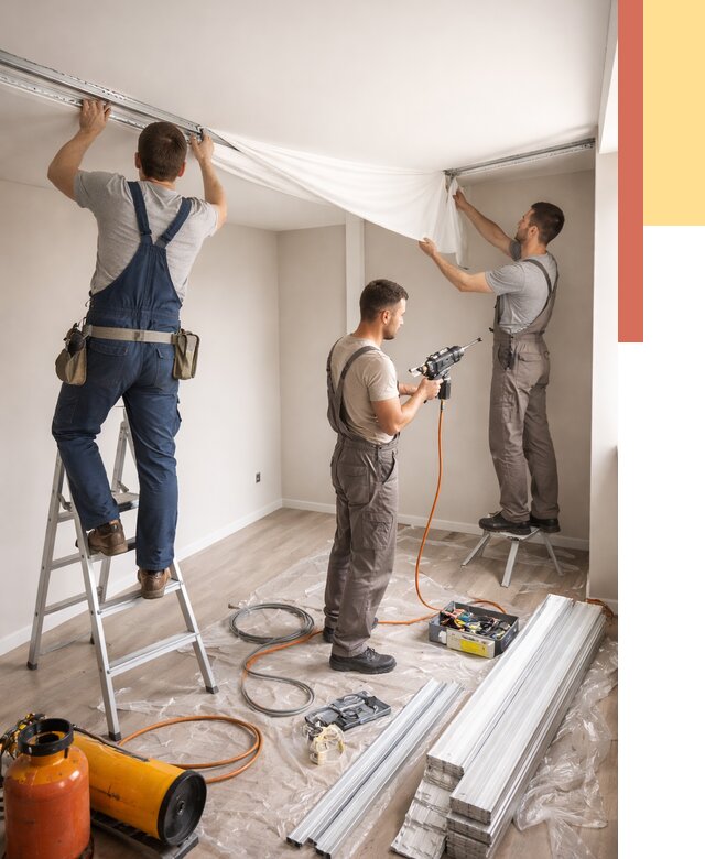 Монтаж натяжного потолка в студии в Ялуторовске от 5681 руб. — быстро и недорого | ОТДЕЛОЧНИК-Лтр