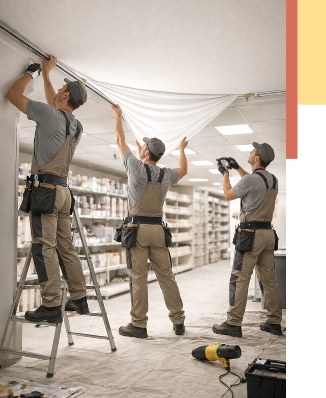 Монтаж натяжного потолка в магазине в Ялуторовске от 4648 руб. быстро и недорого | ОТДЕЛОЧНИК-Лтр