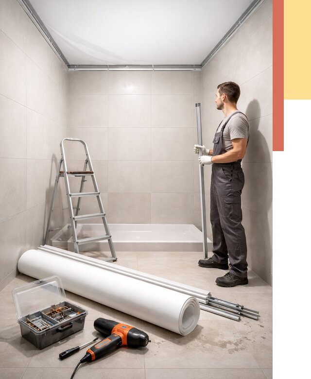 Монтаж натяжного потолка в санузле в Ялуторовске от 1911 руб. — ОТДЕЛОЧНИК-Лтр