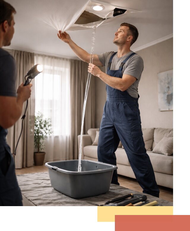 Слив воды с натяжного потолка в Ялуторовске быстро и аккуратно