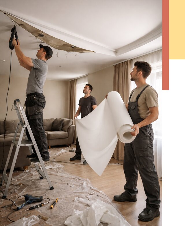 Замена полотна натяжного потолка в Ялуторовске от 9813 руб. быстро и недорого | ОТДЕЛОЧНИК-Лтр