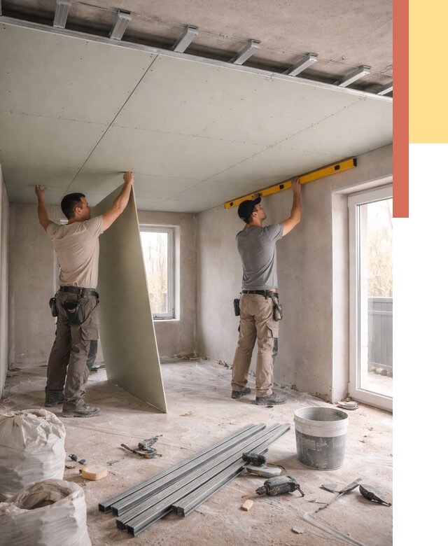 Одноуровневый потолок из гипсокартона в Ялуторовске от 775 руб. — монтаж под ключ | ОТДЕЛОЧНИК-Лтр