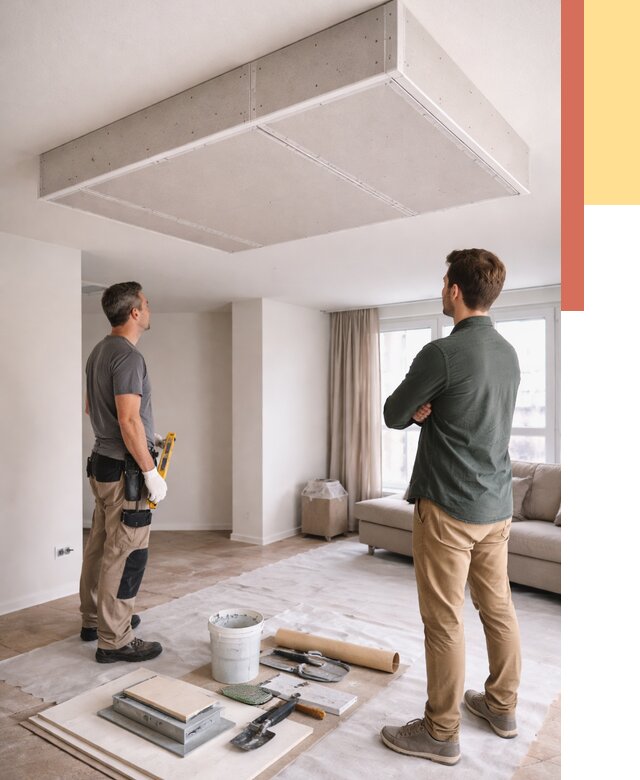 Короб на потолке из гипсокартона в Ялуторовске от 2272 руб. — монтаж и услуги под ключ | ОТДЕЛОЧНИК-Лтр