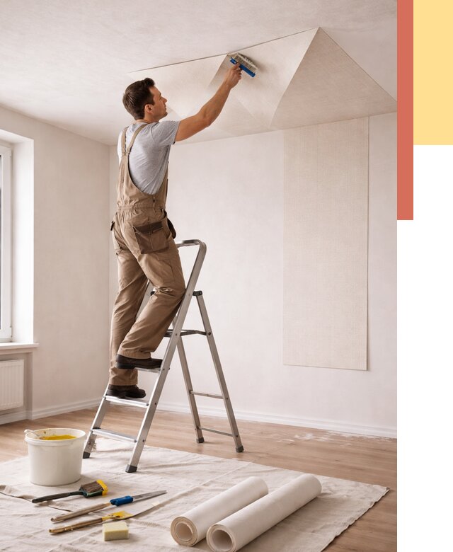 Поклейка обоев на потолок в Ялуторовске от 4648 руб. быстро и недорого | ОТДЕЛОЧНИК-Лтр